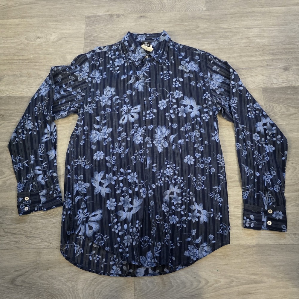 Versace Jeans Couture‎ Mens Button Up Size Small Floral Pattern Blue/Black/Gray